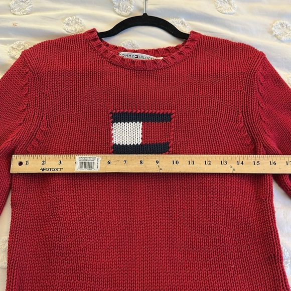 Vintage Y2K Tommy Hilfiger Logo Red Knit Sweater Size Small - Picture 7 of 8